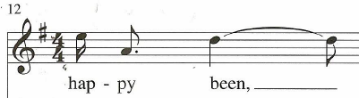 disjunct melody in vocal line, measure 12